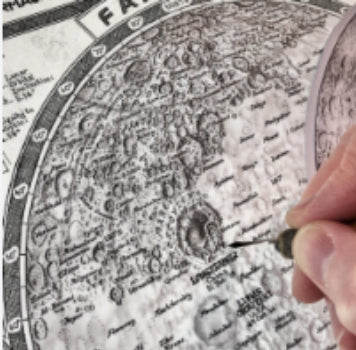 Hand pointing to your child's acre on the Moon map